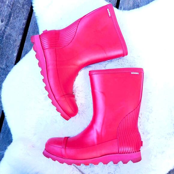 Sorel Joan Short Red Rain Boots Size 10 - Picture 1 of 14
